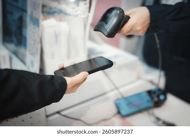 Modern Mobile Payment Process with Barcode Scanning at Retail Checkout  