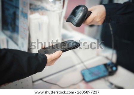 Modern Mobile Payment Process with Barcode Scanning at Retail Checkout  