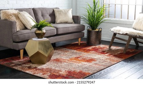 Modern multicolour living area interior room rug. - Shutterstock ID 2155279247
