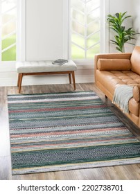 Modern multicolour living area rug interior room rug design. - Shutterstock ID 2202738701