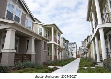 Modern Neighborhood In Northern California With A Picturesque Sky In The Background. American Dream Homes