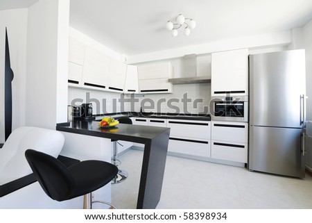 Modern new kitchen luxury interior. No brandnames or copyright objects.