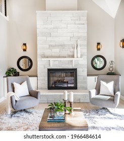 Modern New Living Room With Fireplace And Mirrors