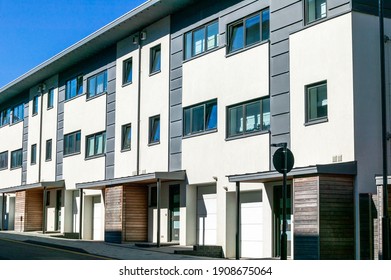 Modern New Terraced Houses And Apartment Flats In England UK, Stock Photo Image