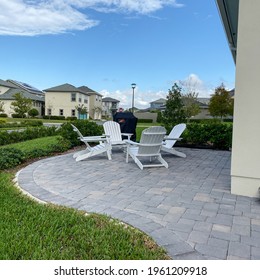 A Modern Nicely Decorated Cozy Outdoor Lanai  In A New Home In Florida.