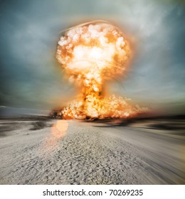 A modern nuclear bomb explosion in the desert.