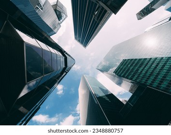 Modern office building.low angle view of skyscrapers in city of Singapore.