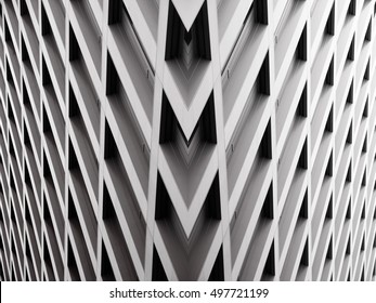 Modern Office Building With Angular / Rhombus Structure Of Cells. Reworked Abstract Architecture Photo.