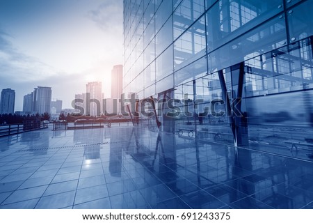 Modern office building, blue toned image, china