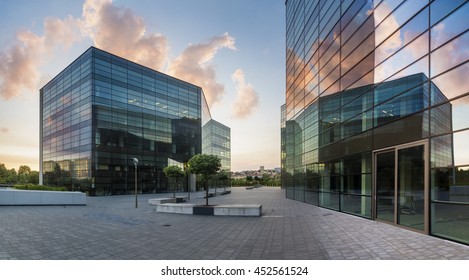 Modern office building in the evening - Shutterstock ID 452561524