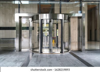Modern office entrance glass revolving door