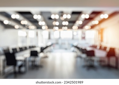 Modern Office Interior with Beautiful Lighting. Beautiful blurred abstract background of a modern office interior with beautiful lighting. Meeting background copy space template. - Shutterstock ID 2342501989