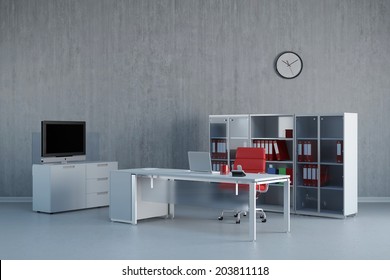 Modern Office Interior With Business Desk And Furniture