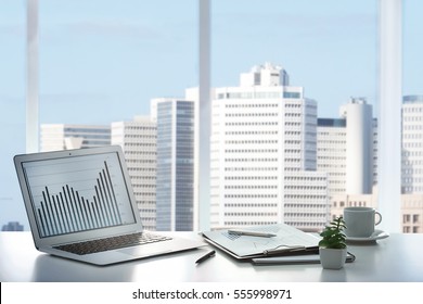 Modern Office Interior And Cityscape View Through Window