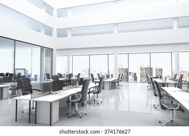 Modern Office With Open Space And Large Windows 3D Render