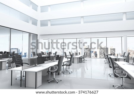 Modern office with open space and large windows 3D Render