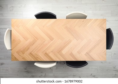 Modern Office Table With Chairs, Top View