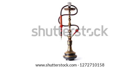 Modern old brass hookah isolated on white. whole object copy paste