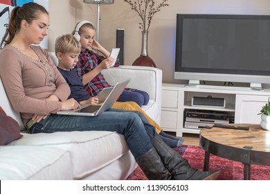 Modern Online Family All Using Internet.