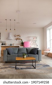 Modern Open Plan Kitchen With Living Area And Big Window