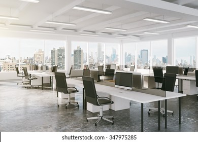Modern open space office with city view 3D Render - Shutterstock ID 347975285