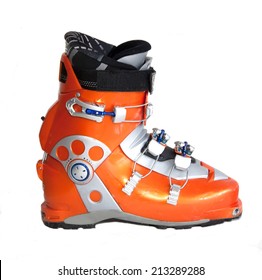 Modern orange ski boots isolated on white background - Powered by Shutterstock