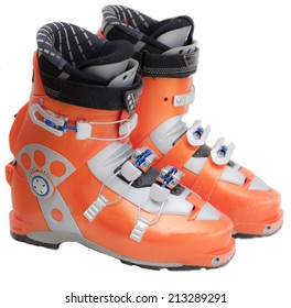 Modern orange ski boots isolated on white background - Powered by Shutterstock