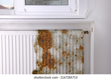 Modern Panel Radiator Affected By Rust Indoors