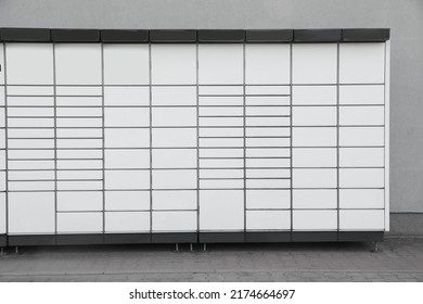 Modern Parcel Locker With Many Postal Boxes Outdoors