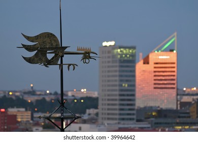 Modern Part Of Tallin From The Toompea Hill With A Weathervane