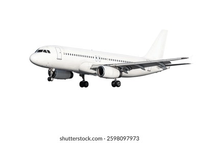 Aterrizaje moderno del avión del jet del pasajero aislado en blanco