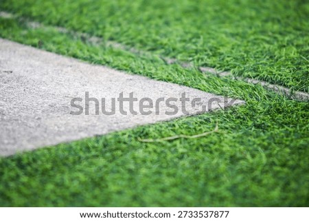 Modern Pavement Texture with Artificial Grass Inlay, Grey Concrete Floor Surface Background, Architectural Exterior Design with Synthetic Green Turf and Fallen Dry Leaf Detail