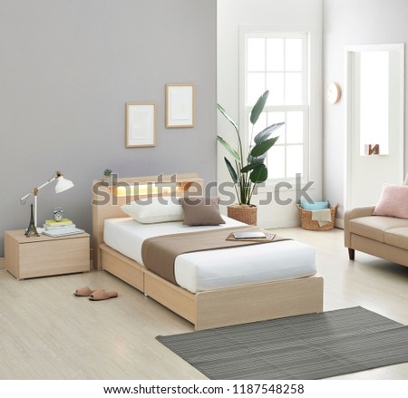Modern peaceful Bedroom. modern style bedroom. Peaceful and serene bedroom. Single led bed for kids.
