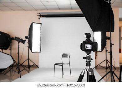 Modern photo camera in professional studio - Shutterstock ID 1601570503