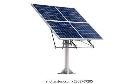 Modern photovoltaic solar panel array mounted on a sturdy metal support pole
