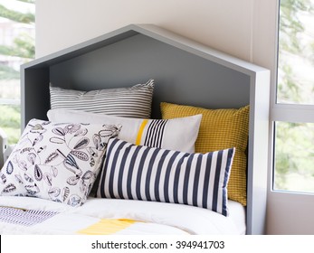 Modern Pillows On Bed And Modern Headboard 