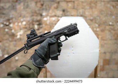 Modern Pistol With Red Dot Sight.