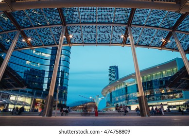 Modern Plaza By Night In The Futuristic City