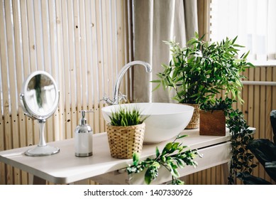 Modern potted evergreen artificial plants used in interior decoration