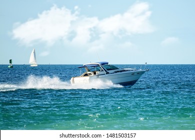 Modern Powerboat Speeding On Lake