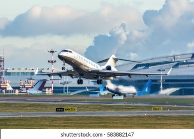 Modern Private Business Jet Taking Off.