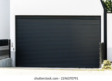 Modern Private Garage. Garage Gate With Automatic Roller System.