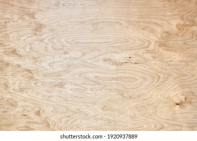 Modern processed building panel of light plywood with swirls patterns texture as background extreme close view from above                               