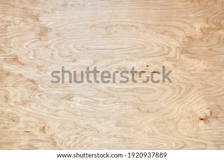 Modern processed building panel of light plywood with swirls patterns texture as background extreme close view from above                               