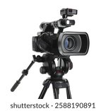 Modern professional video camera isolated on white