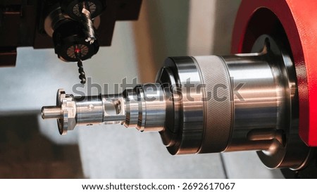 Modern programmable metalworking CNC multifunctional milling drilling grinding tool automatic machine, industrial concept background