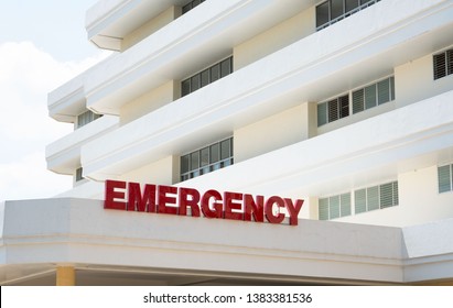Modern Public Hospital White Building , Emergency Room Entrance .