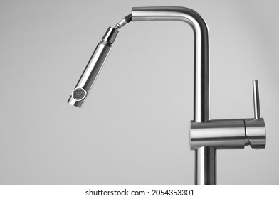 Modern Pull Out Kitchen Faucet On Grey Background