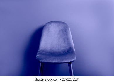 Modern Purple Very Peri Velour Chair on wooden legs, toned image