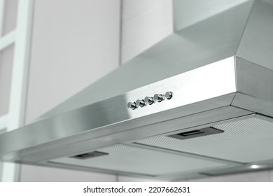 Modern Range Hood In Kitchen, Closeup View